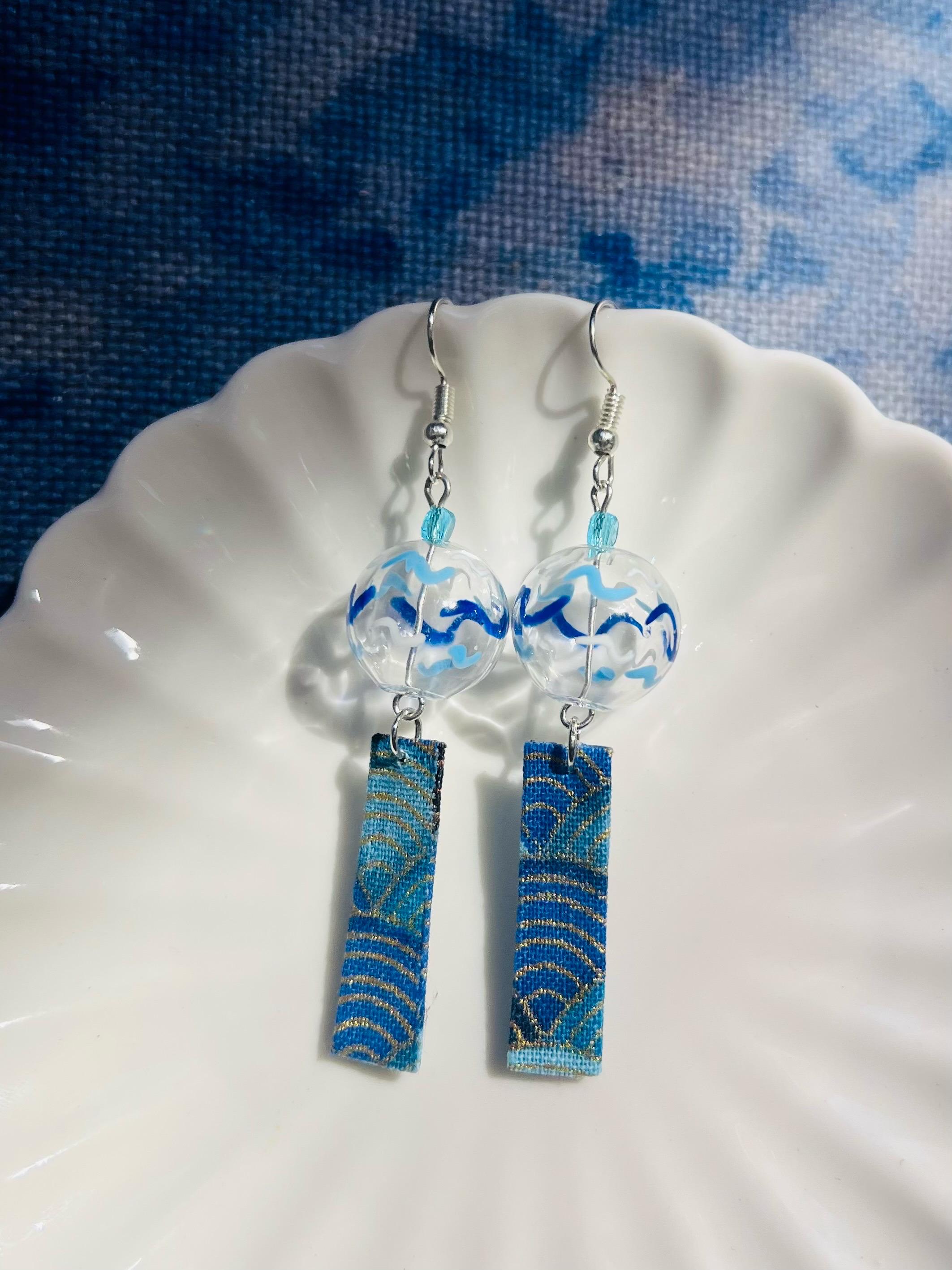 Japanese Wind Chime Hand Painted Sea Wave Pattern Glass Furin With ...