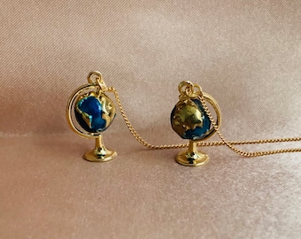 Enamel Miniature Vintage Rotating Globe Threader Earrings, Handmade Ear Threaders, Fun Earrings, Earth Earrings