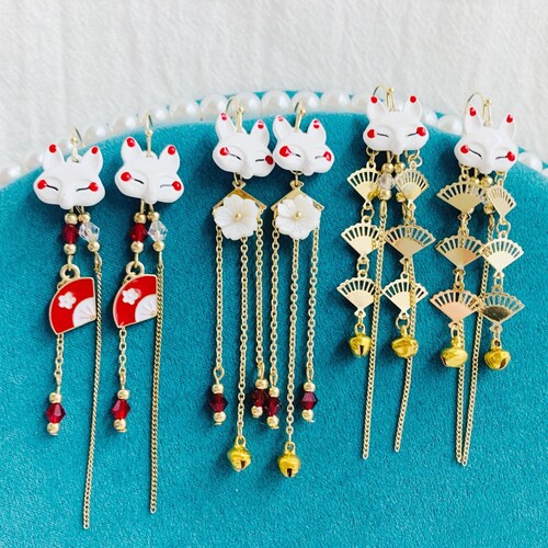 Japanese Style Fox Masks With Red Enamel Fans or Real Shell Etsy