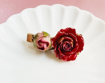 Resin Coated Real Pink Rose Flowers Hair Clip Hairpiece, Handmade Hairpiece, Romantic Hair Accessory