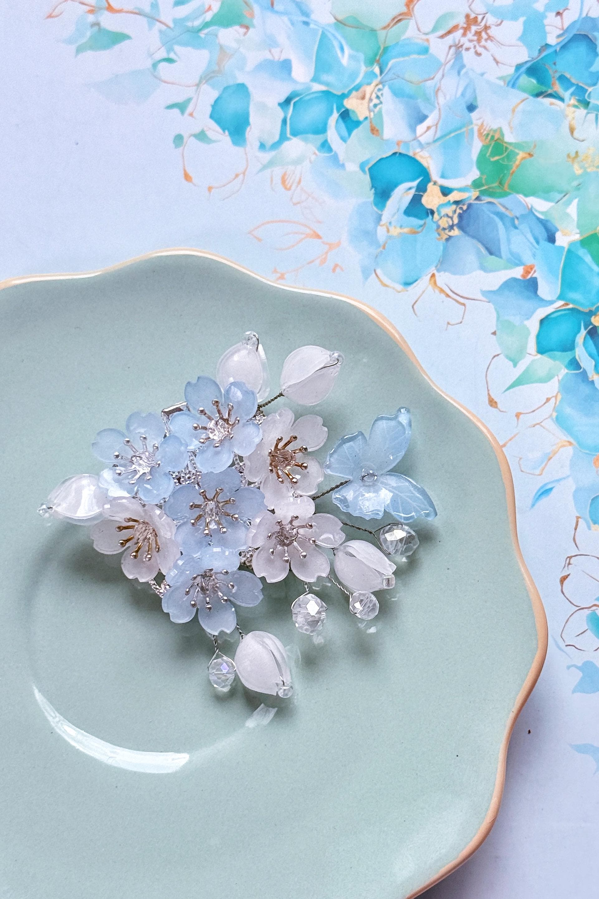 Shrink Plastic Pink Cherry Blossom Sakura Flowers With Crystals