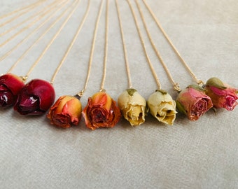 Real Pressed Rose Flowers Threader Earrings, Handmade Ear Threaders, Flowers Sealed in Gel, 7 options