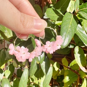 Pink or White Cherry Blossom Sakura Flower 14K Gold Plated Hoop Earrings, Handmade Earrings, Ear Hoops, Bridal Earrings, Kawaii Earrings Pink
