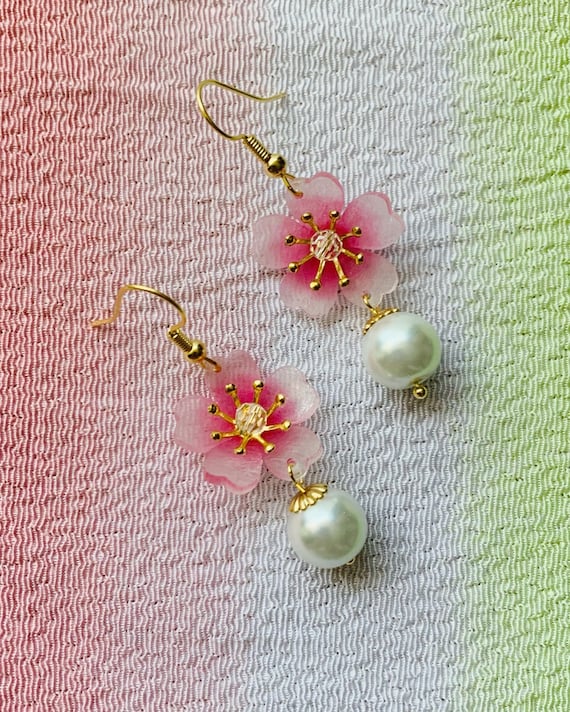 Cherry Blossom Pink Sakura Flower With Pearl Drops Japanese - Etsy