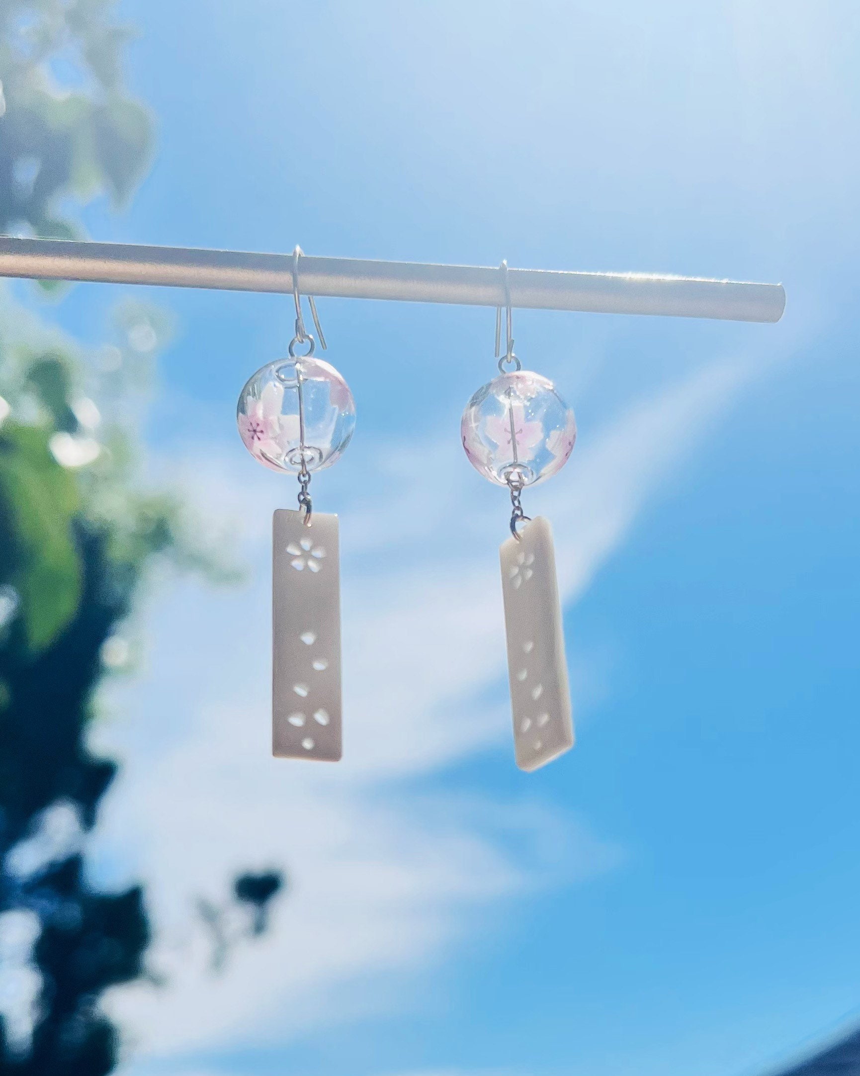 Japanese Wind Chime Furin Glass Sakura Cherry Blossom Flower With