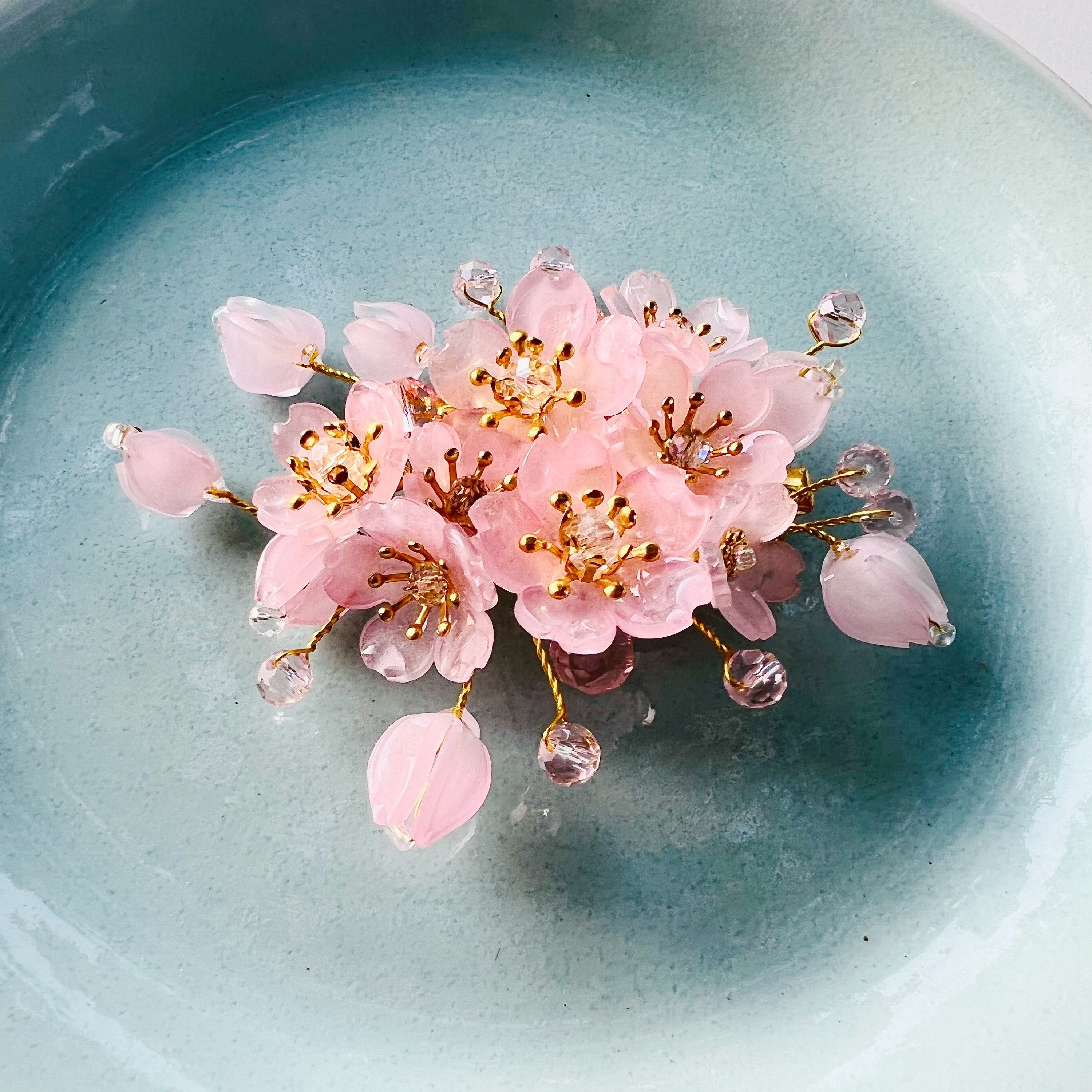 Shrink Plastic Pink Cherry Blossom Sakura Flowers With Crystals