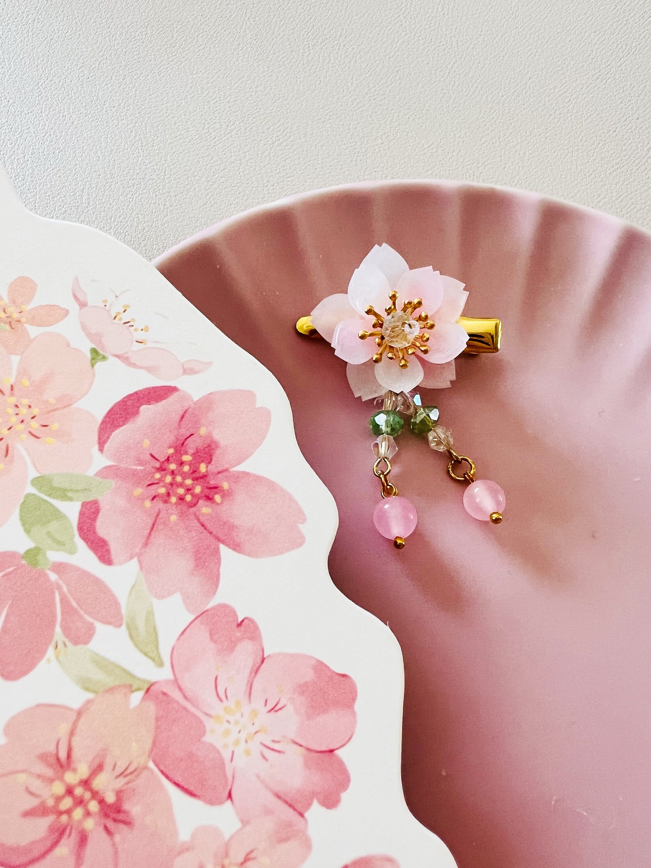 Shrink Plastic Pink Cherry Blossom Sakura Flowers With Crystal
