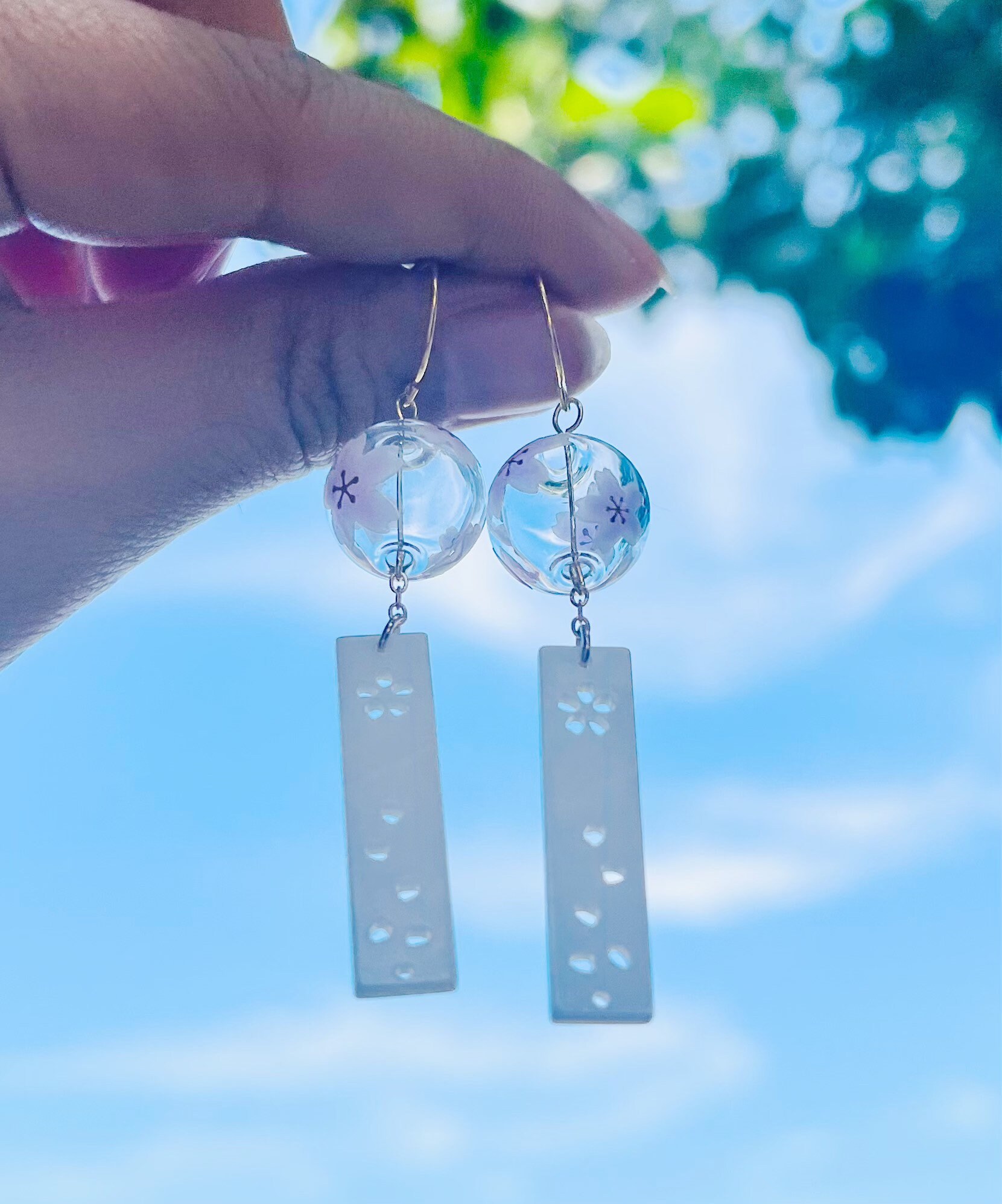 Japanese Wind Chime Furin Glass Sakura Cherry Blossom Flower With