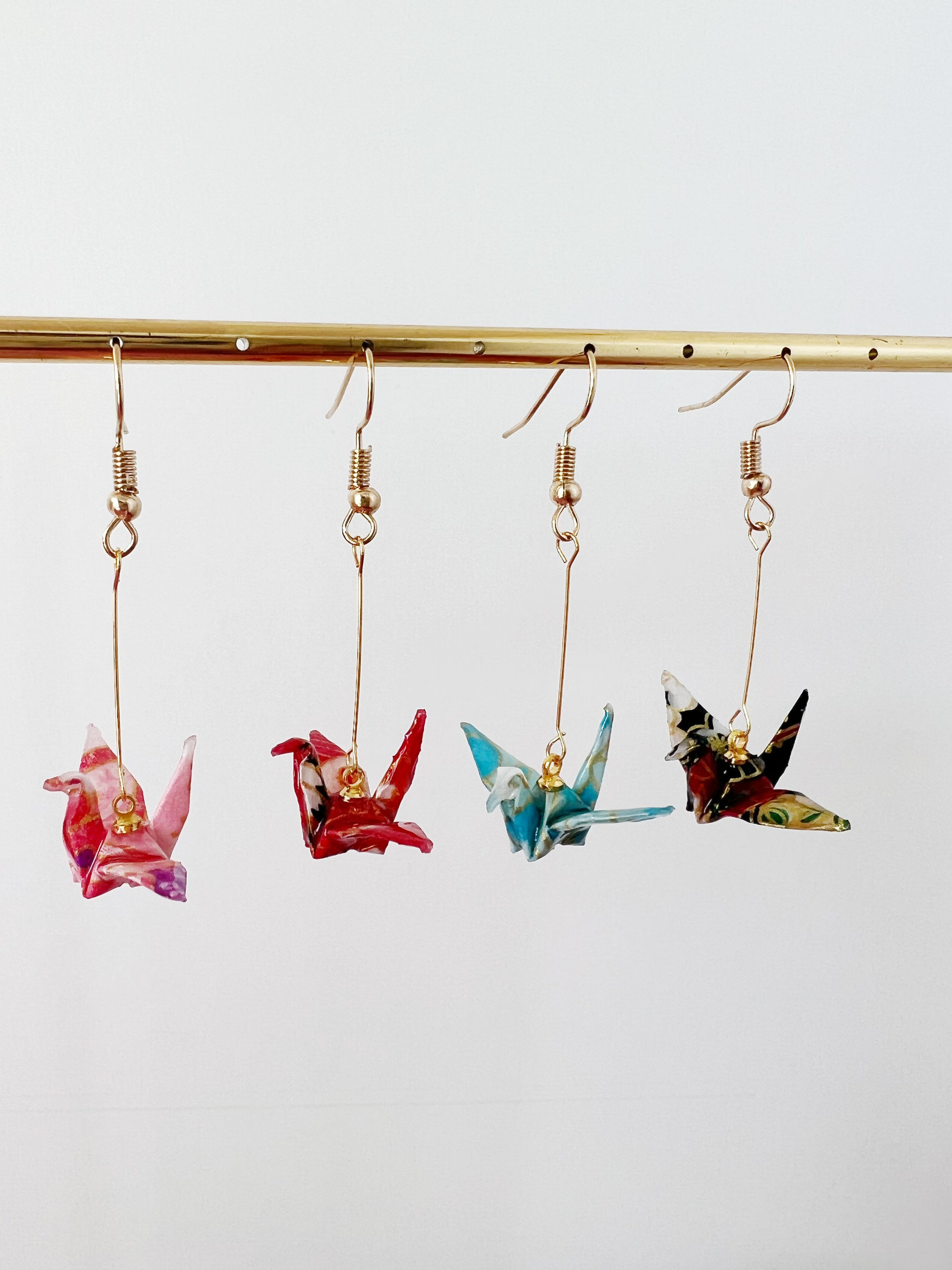 Resin Coated Origami Japanese Paper Crane, Dangled Drop Earrings, Handmade Earrings, more color options, Best Wishes Earrings