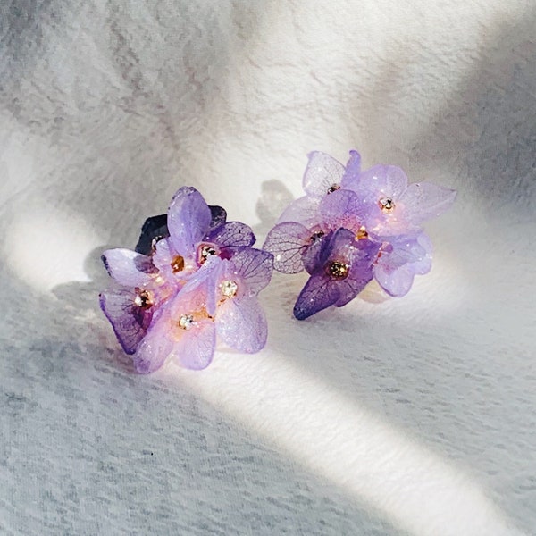 Three Purple Hydrangea Earring
