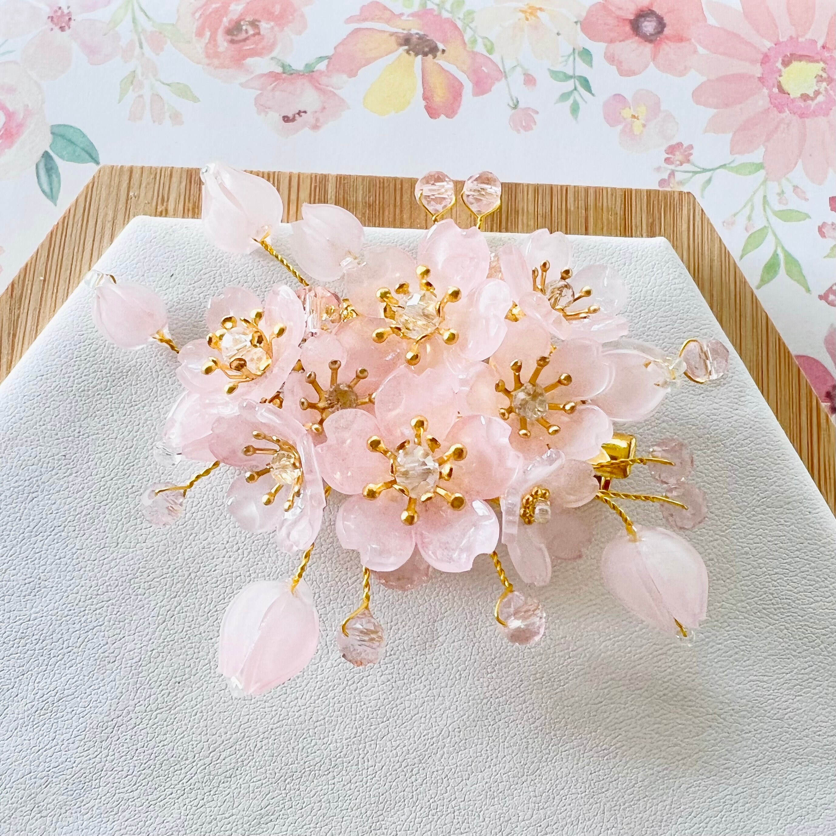 Shrink Plastic Pink Cherry Blossom Sakura Flowers With Crystals