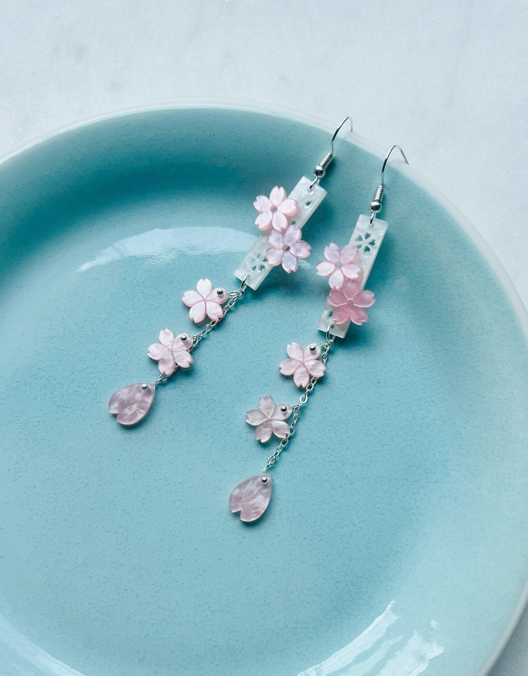 Cherry Blossom Pink Sakura Flower Japanese Long Drop Dangling Earrings, Handmade Earrings, Aesthetic Earrings, Kawaii Earrings, Gift for Her - Etsy Japan