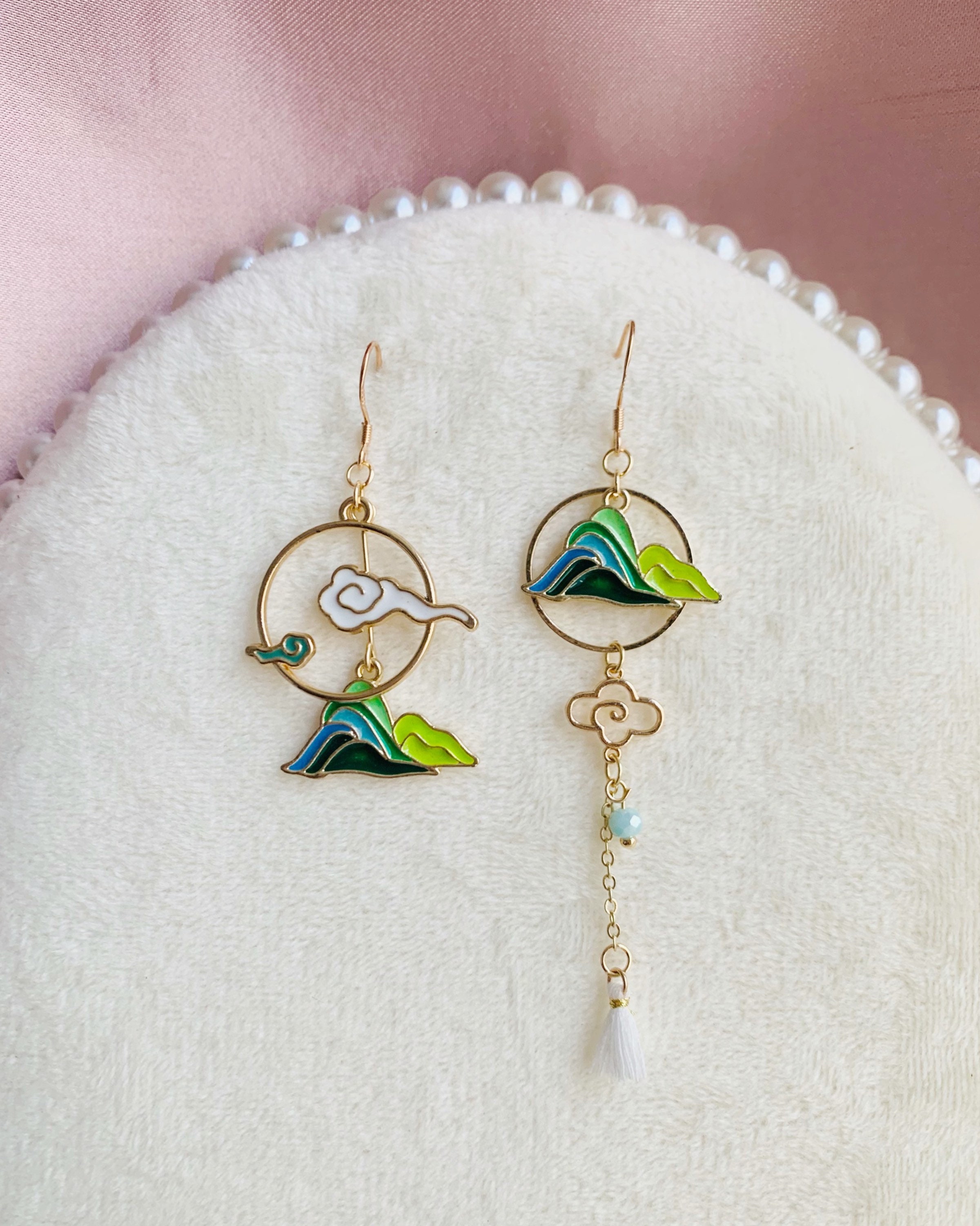 Alpine Plants Asymmetrical Resort Statement Handmade Drop Earrings