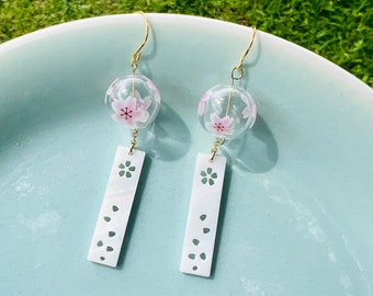 Japanese Wind Chime Furin Glass Sakura Cherry Blossom Flower With
