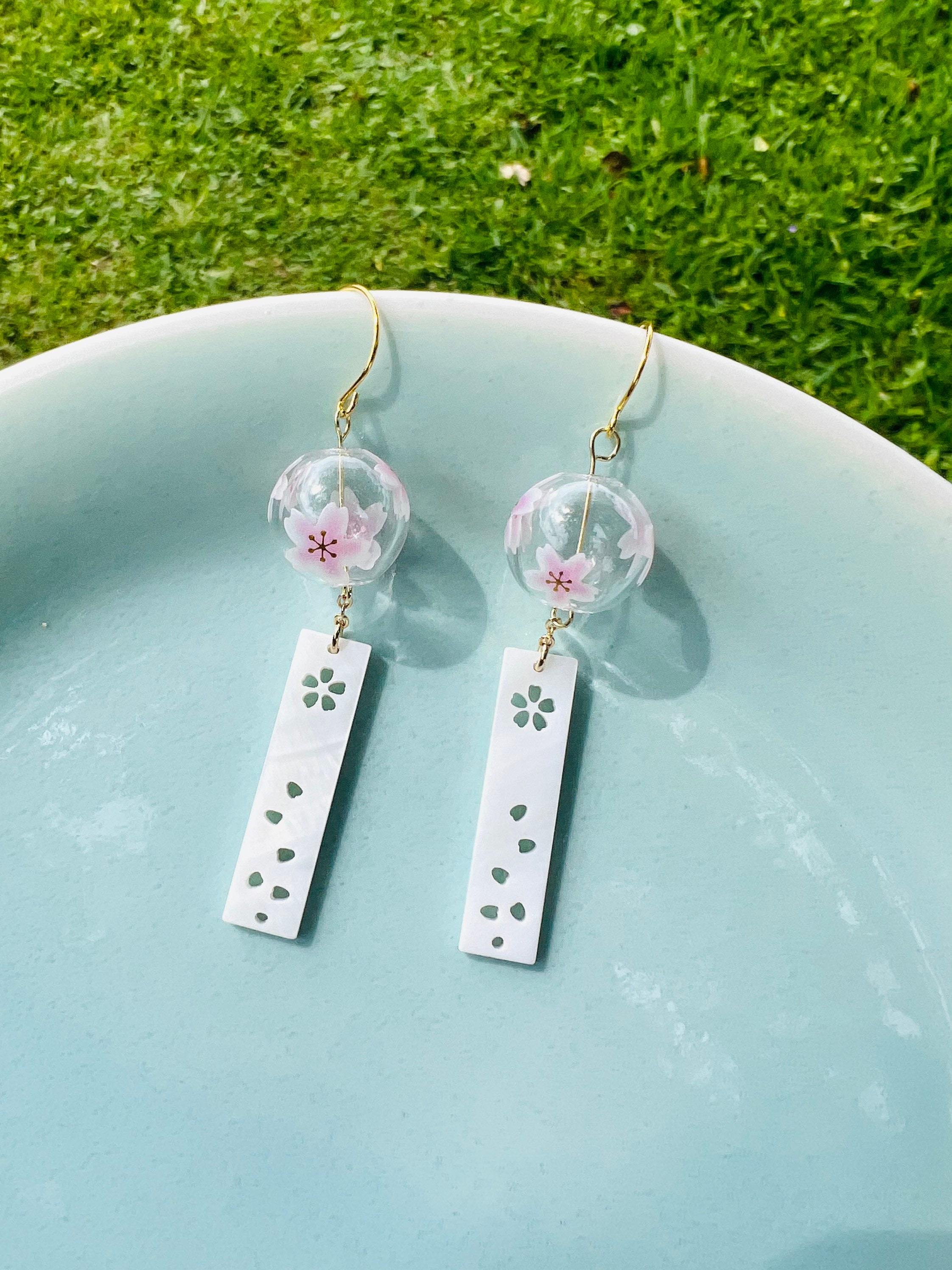 Japanese Wind Chime Furin Glass Sakura Cherry Blossom Flower With