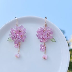 Pink Lilac Flower Cluster Dangled Drop Earrings, Handmade Earrings, Cute Earrings, Flower Earrings, Romantic Earrings, Gift for Her