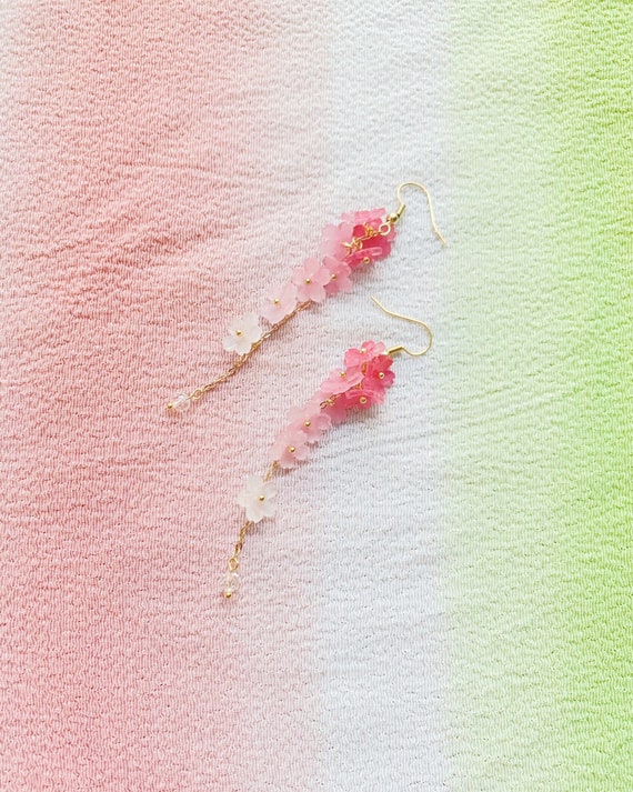 Cherry Blossom Pink Ombré Sakura Flower Japanese Earrings, Handmade Earrings, Aesthetic Earrings, Kawaii Earrings, Gift For Her
