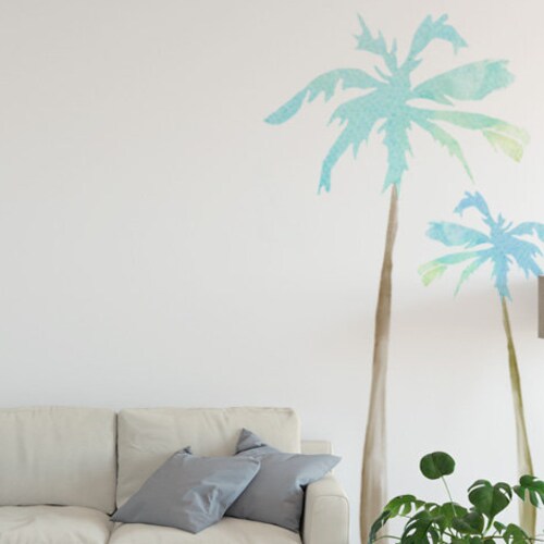 Watercolor Palm Tree Wall Decals / Palm Tree Wall Decal Set / Etsy