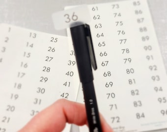 Rectangular Number Stickers 1 wide x 1/2" tall-Use for Tracking, planning, page numbers, file folders, and organizing-48 numbers per sheet