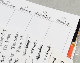 Days of the Week Stickers for Bullet Journals, Happy Planner & Other Planners || Weekday + "Weekend" Sticker Sets for Paper Planning
