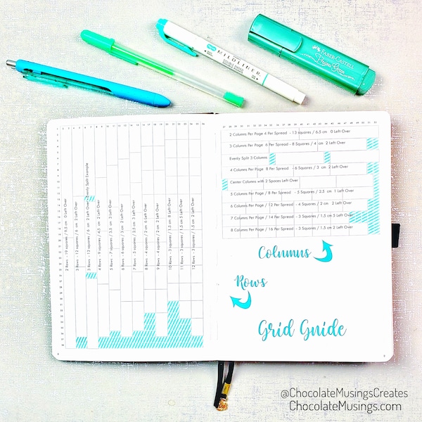 Grid Guide Stickers - Vertical Column & Horizontal Row for A5 Dot Grid Books 27x39 Dots Per Page (26x38 spaces per page) 2 Sticker Spread