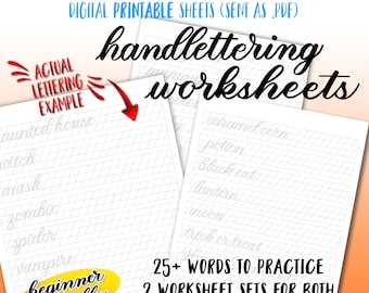 Halloween Words Printable Praxis Schriftzug Digitale Arbeitsblätter - mit kleinen und großen Markern - Moderne Kalligraphie/Handbeschriftung