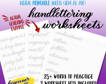 25+ Storytelling Wörter druckbare Übungsbeschriftung Digitale Arbeitsblätter - mit beiden kleinen und großen Markern - Moderne Kalligraphie / Handbeschriftung