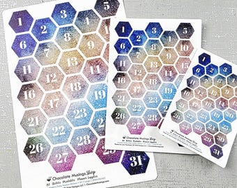 Galaxy Hexagon Date Stickers 1-31, Planner Date Stickers, Monthly Calendar Stickers, Bullet Journal Stickers, Space Theme