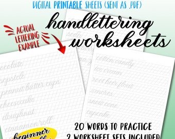 Printable Brush Marker Digital Worksheets - 20 Sweet Treat Words with BOTH Small & Large Marker Practice - Modern Calligraphy/Hand Lettering