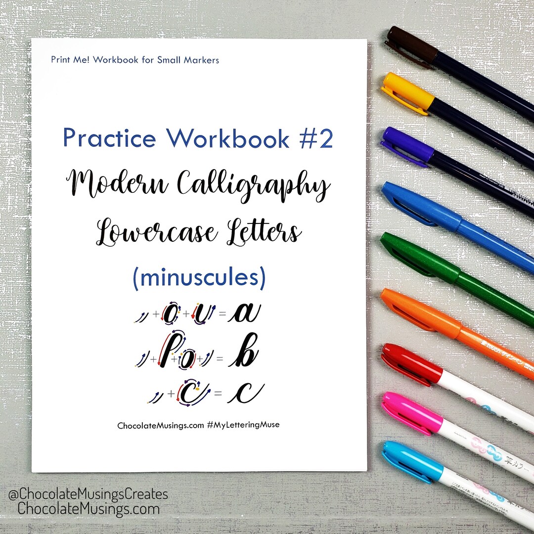 Handlettering Modern Calligraphy Lowercase Letters SMALL Markers Workbook #2 Digital Workbook for Printing