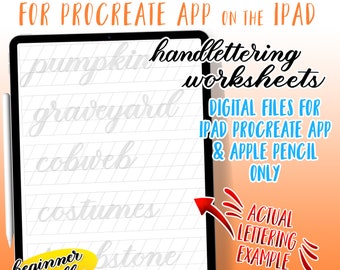 25+ Halloween Words Procreate (iPad) Handlettering Practice Worksheets DIGITAL - Modern Calligraphy/Hand Lettering Includes 2 Practice Sizes