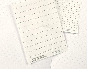 Month Initial Sticker Strips (JFMAMJJASOND) - 5mm calendar strips vertical/horizontal (1st letter of each month) Bullet Journal/Notebook