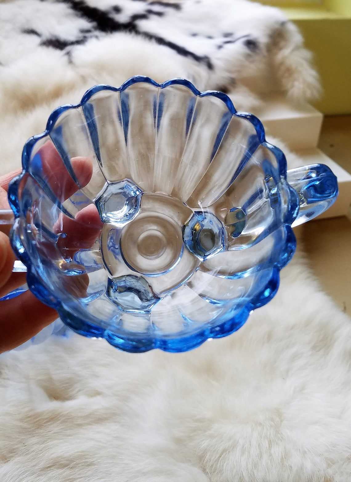 Splendid Blue Glass Sugar and Creamer Set 1940's Etsy