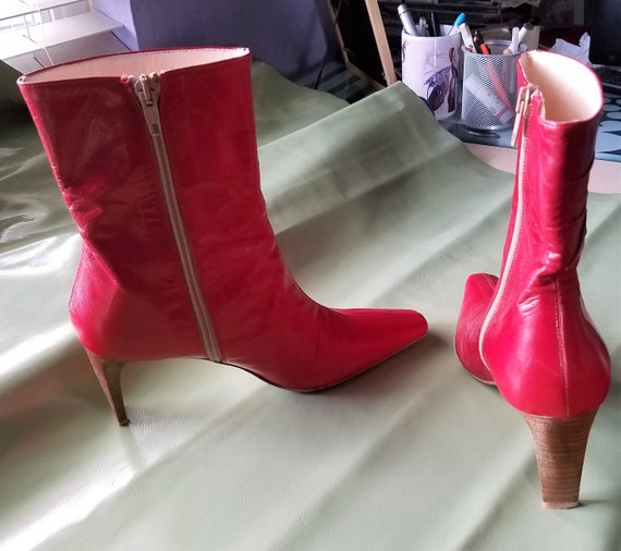 Zip latéral meilleurs chaussures italiennes, bottines en cuir de rouge, 1980, 6.5 Zip latéral meilleurs chaussures italiennes, bottines en en en cuir de rouge, 1980, 6.5 4fa164