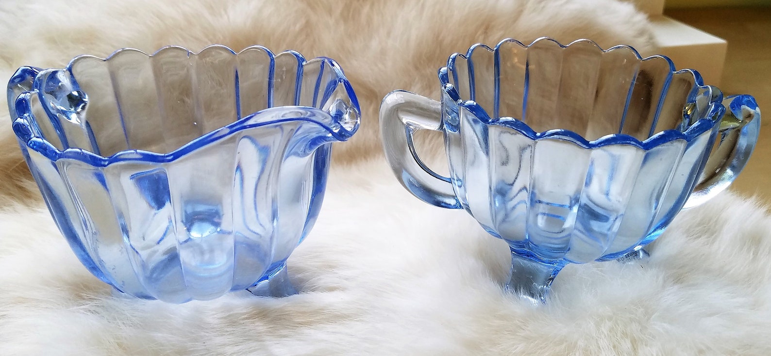Splendid Blue Glass Sugar and Creamer Set 1940's Etsy
