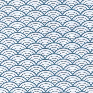 May include: A seamless pattern of blue and white overlapping semi-circles, creating a traditional Japanese wave design.