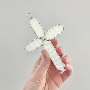 DOVE WING, Iridescent Stained Glass Cross, Ripple Texture Glass, Lead Free Stained Glass, Cross Wall Decor, Prayer Cross, Cross Ornament