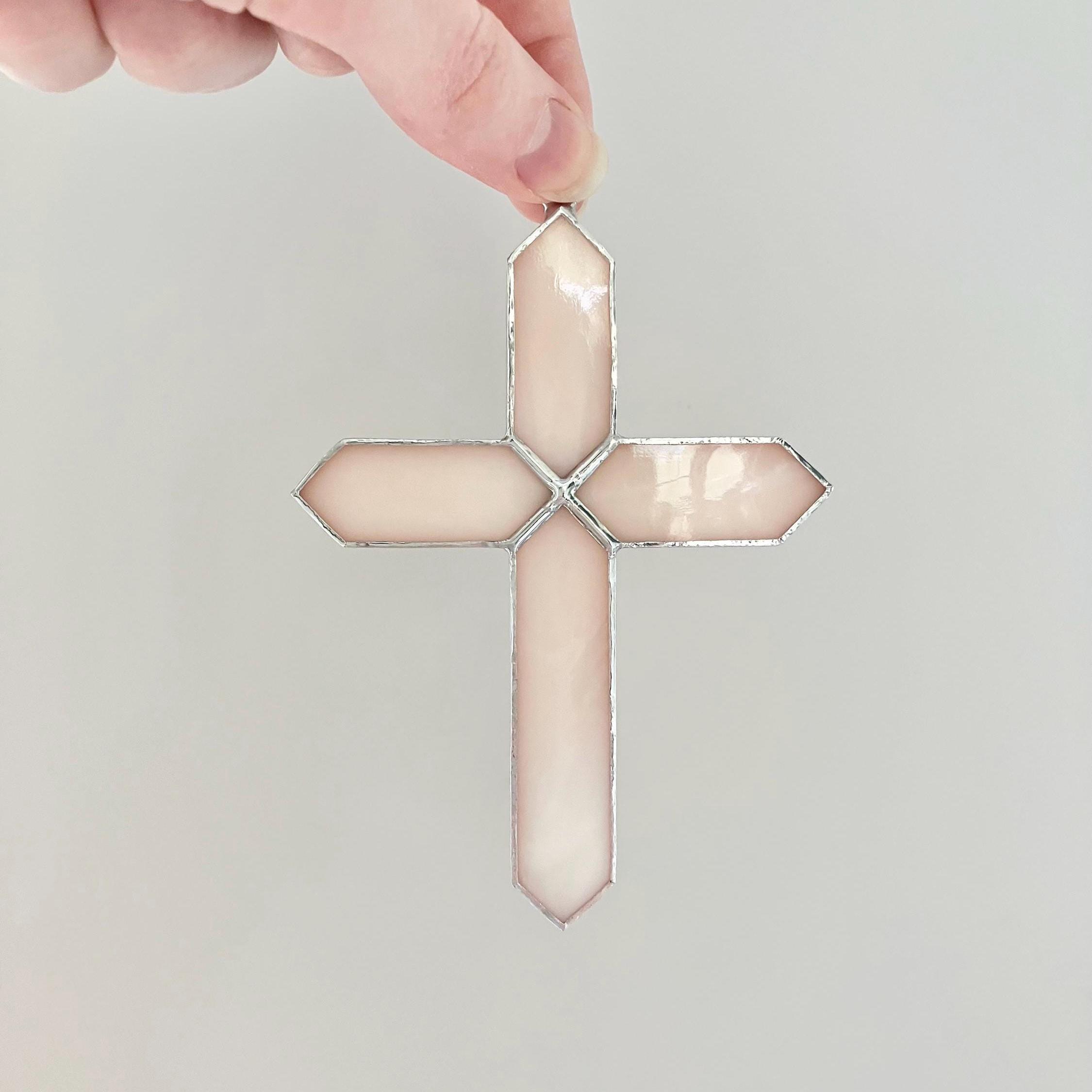 SOFT PINK, Stained Glass Cross Suncatcher, Pink Cross Suncatcher ...