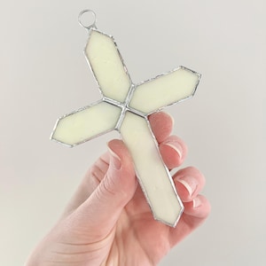 PEARL, Iridescent Stained Glass Cross, Cream Glass Cross, Lead Free Stained Glass, Cross Wall Decor, Prayer Cross, Cross Ornament
