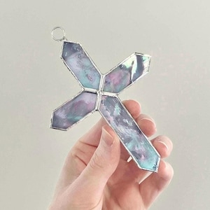 PURPLE SWIRL, Stained Glass Cross, Iridescent Purple Cross, Lead Free Stained Glass, Cross Ornament, Wall Cross, Prayer Cross, Cross Decor
