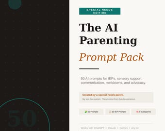 Pacchetto di suggerimenti di intelligenza artificiale per bisogni speciali / PEI, autismo, difesa dell'ADHD (download digitale)