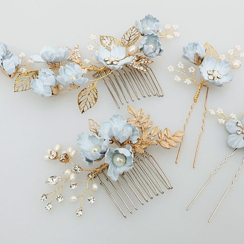 Navy Blue Bridal Hair Comb Gold Navy Blue Wedding Something Etsy