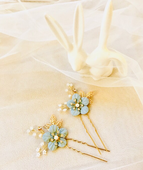 Blue Bridal Hair Pins For The Something Blue At The Wedding Etsy