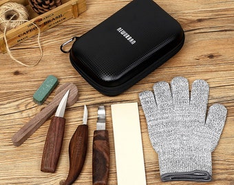 Wood Carving Tools Set-Woodworking Kit with Hook Carving Knife-Whittling Knife-Cut Resistant Gloves-Detail Wood Carving Equipment for Spoon