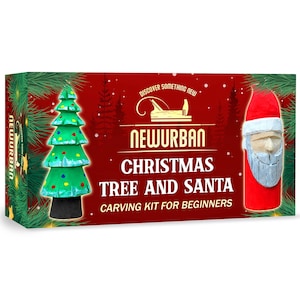 Wood Carving Kit for Beginners - Whittling Kit with New Year Tree and Santa DIY - Woodworking Kit with Wood Blocks Knives - Christmas Gift