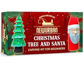 Wood Carving Kit for Beginners - Whittling Kit with New Year Tree and Santa DIY - Woodworking Kit with Wood Blocks Knives - Christmas Gift