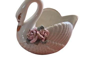 Vintage Porzellan Schwan Schmuckschale