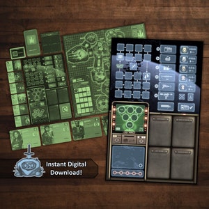 Puede incluir: Un juego de mesa verde y azul con una nave espacial y un planeta en el tablero. El juego se llama "Lost Morale" y tiene una opción de descarga digital.