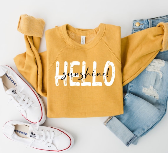 Hello Sunshine Sweatshirt- Weekend Crewneck - Summer Sweatshirt - Beach Vacation Sweatshirt - Bella Canvas Sweatshirt - Beach vibes Crewneck