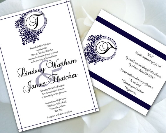 Diy Wedding Invitations Print Your Own Dark Blue Boho Etsy